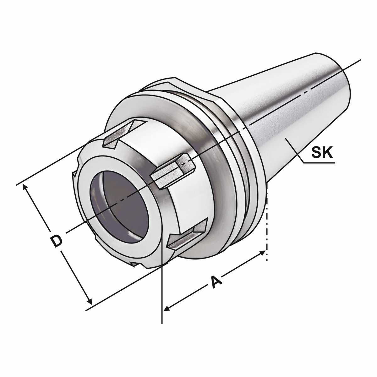 Spannfutter SK 30-3/26-60 ER40 ohne Mitnehmernuten / Mitnehmerausfräsung