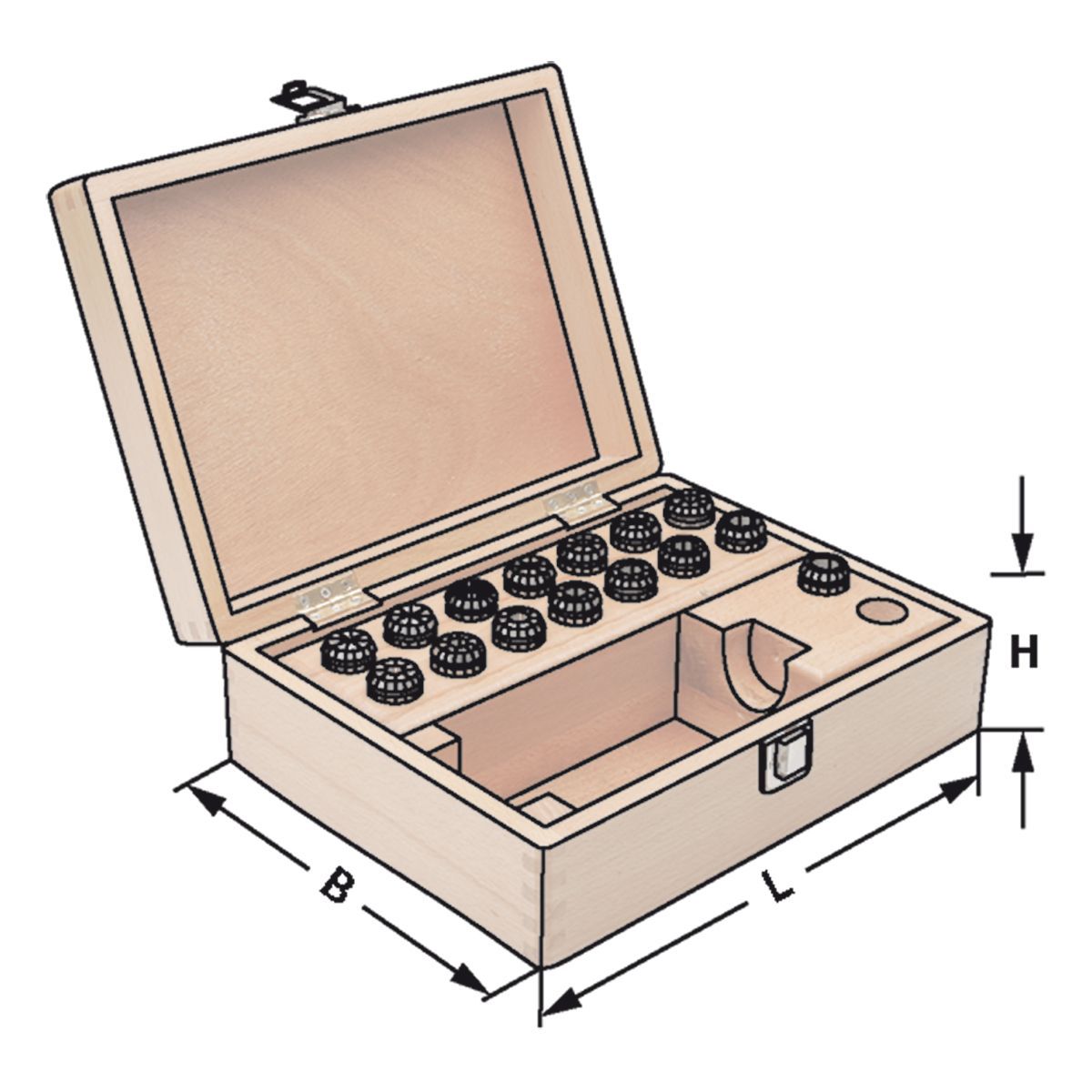 Spannzangensätze 428E (ER20; 12-teilig) im Holzkasten DIN 6499 (ISO 15488)