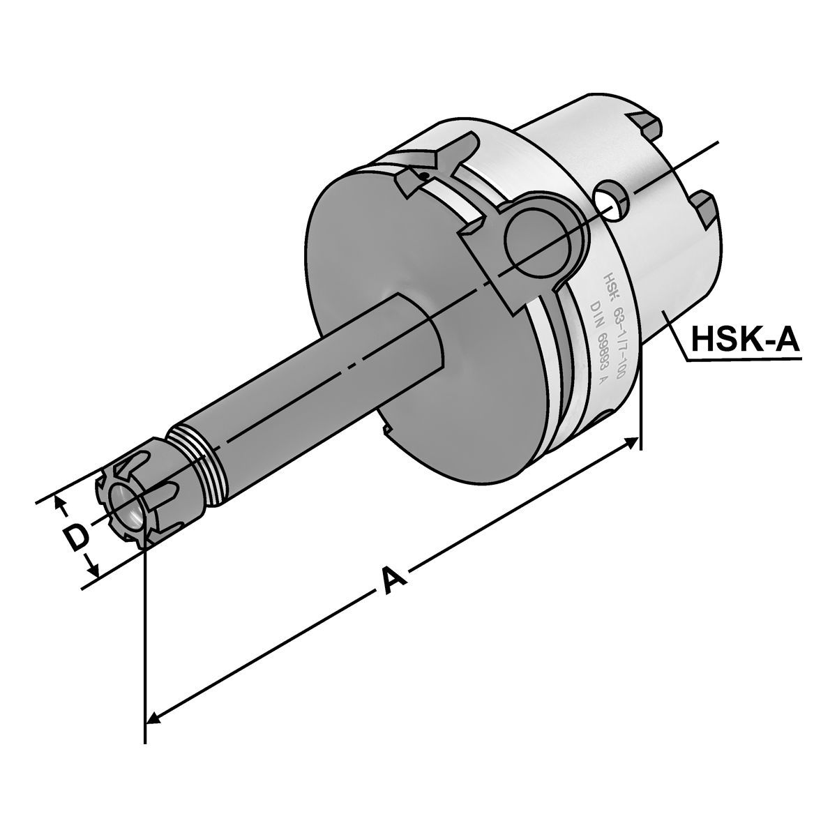 Spannfutter HSK 63-1/10-100 ER16 - Mini DIN 69893 Form A