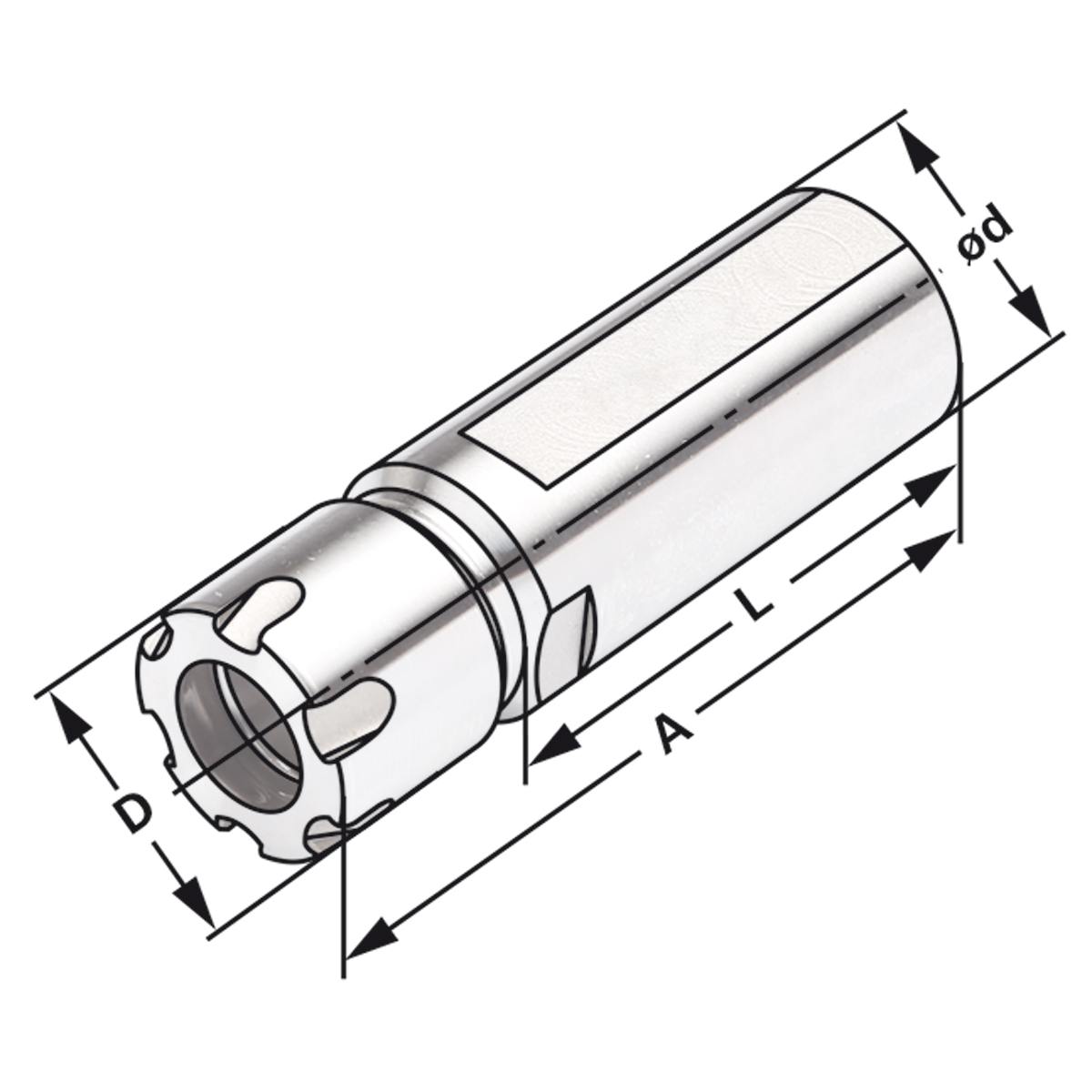 120-02-C-10_2 Spannfutter Zylinderschaft mit Minimutter ER16-1/10-76,50 | Ø = 22