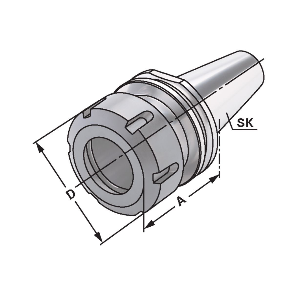 Spannfutter SK 40-2/16-50 ER25 ohne Mitnehmernuten / Mitnehmerausfräsung